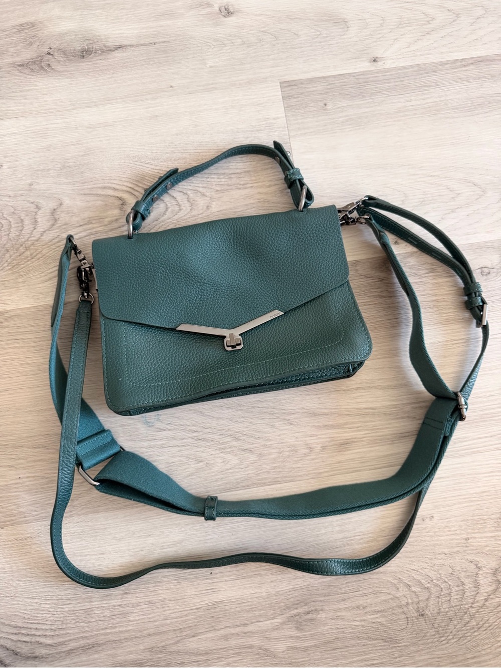 Botkier Green Pebbled Leather Convertible Crossbody Bag